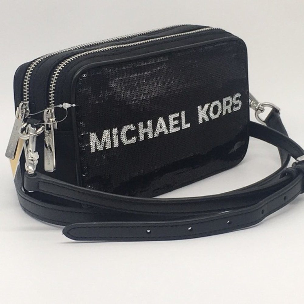 Michael Kors KENLY Camera Bag Sequined BLACK